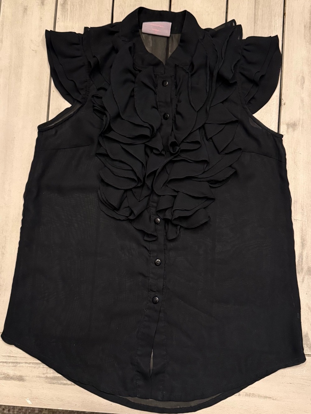 ROMEO & JULIET COUTURE Black Ruffle Blouse Sheer Cap Sleeve Top Whimsigoth M